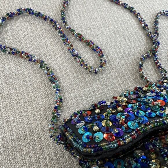 Vintage Beaded Crossbody Black Sequin Purse Holiday Evening Bag Event Clutch - Picture 4 of 8